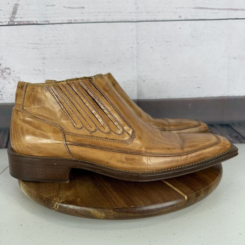 Nicola Barbato Chelsea Boot Mens 41 Tan Italian Leather Slip on‎ Western Square